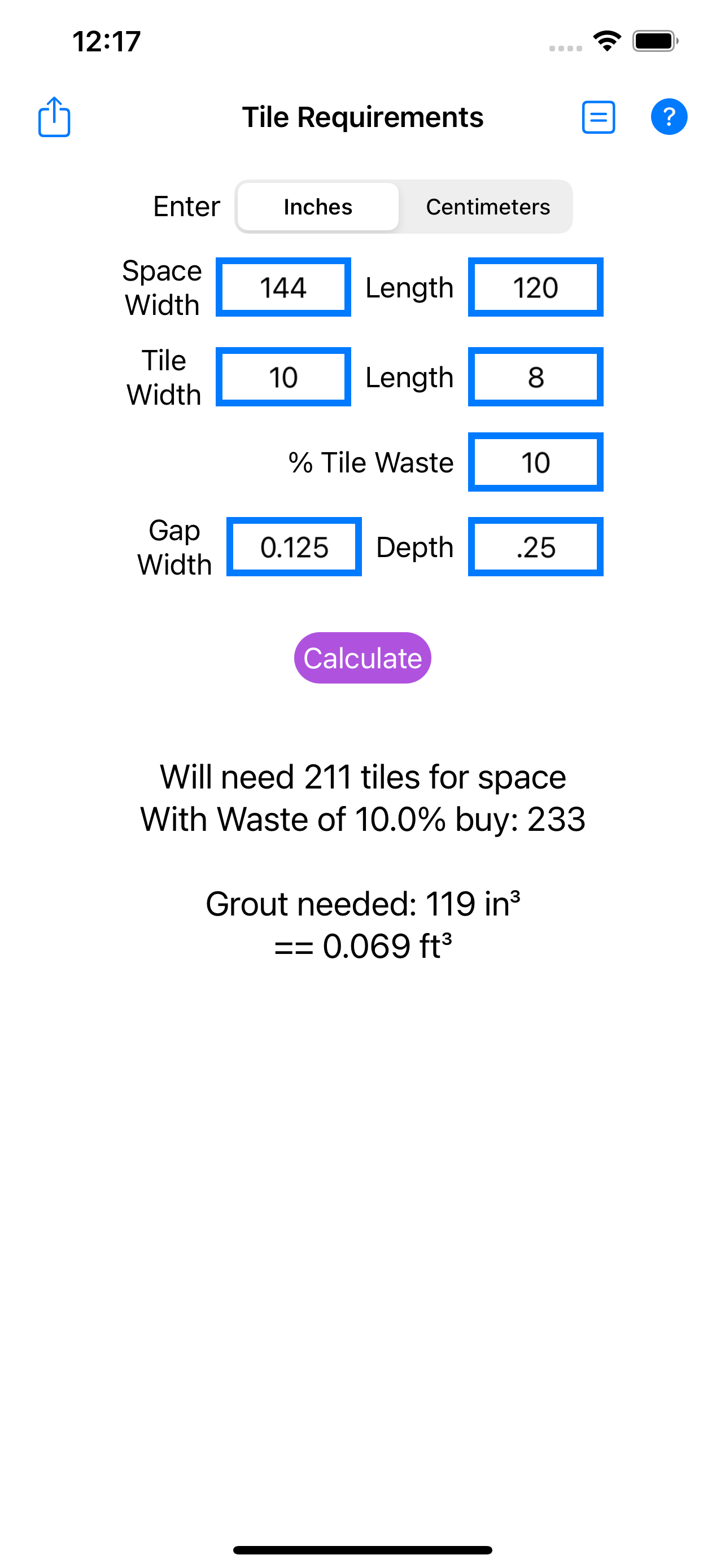 Tile & Grout Calculator