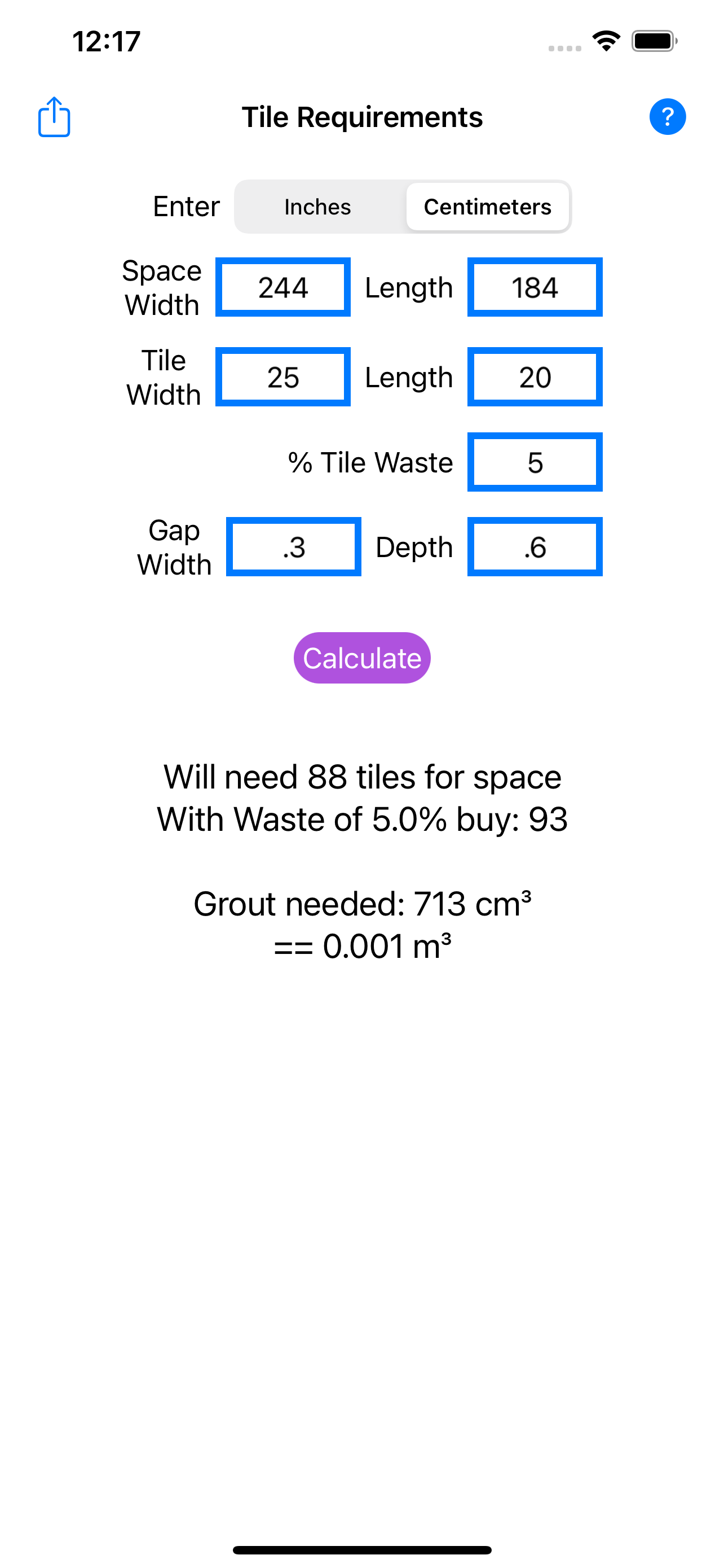 Tile & Grout Calculator